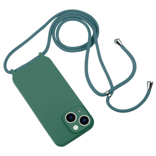 For iPhone 13 Crossbody Lanyard Liquid Silicone Case(Pine Needle Green) by buy2fix