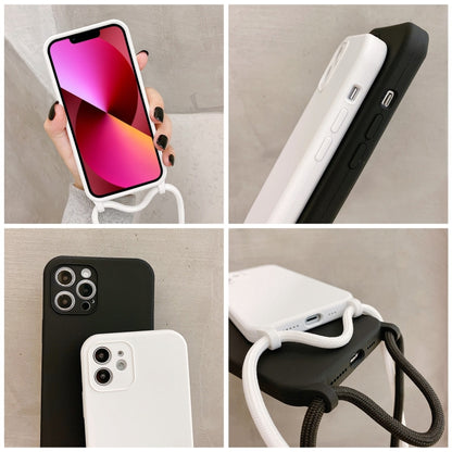 For iPhone 13 Crossbody Lanyard Liquid Silicone Case(Black) by buy2fix