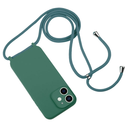 For iPhone 12 Crossbody Lanyard Liquid Silicone Case(Pine Needle Green) by buy2fix