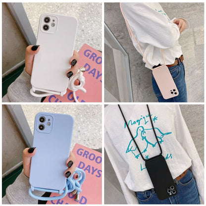 For iPhone 12 Crossbody Lanyard Liquid Silicone Case(Ice Blue) by buy2fix
