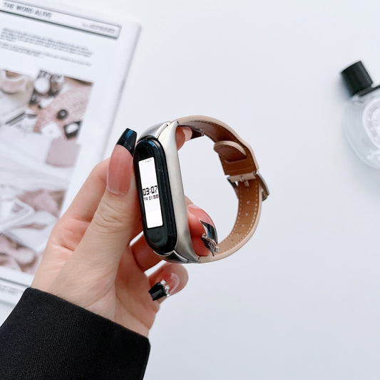 For Xiaomi Mi Band 7 8-buckle Leather Watch Band(Blue) by buy2fix