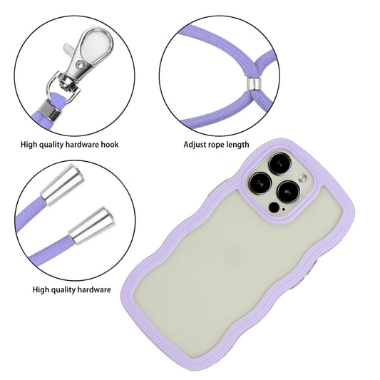 For iPhone 15 Pro Max Lanyard Candy Color Wave TPU Clear PC Phone Case(Purple) by buy2fix