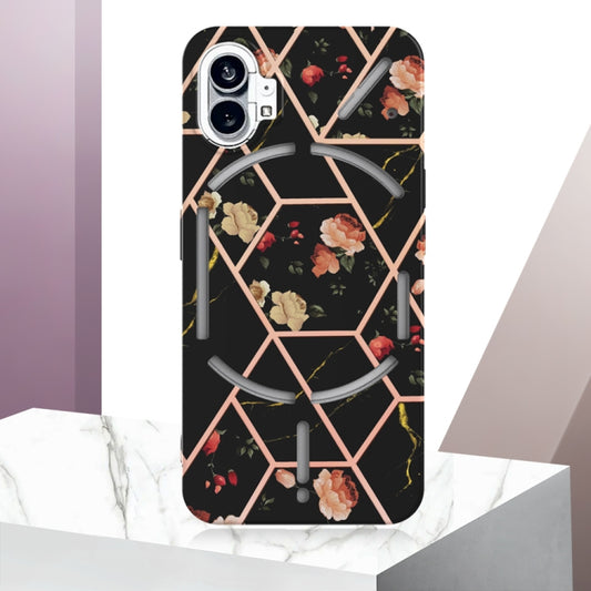 For Nothing Phone 1 Electroplating Marble Flower Pattern TPU Phone Case(Black Flower) by buy2fix