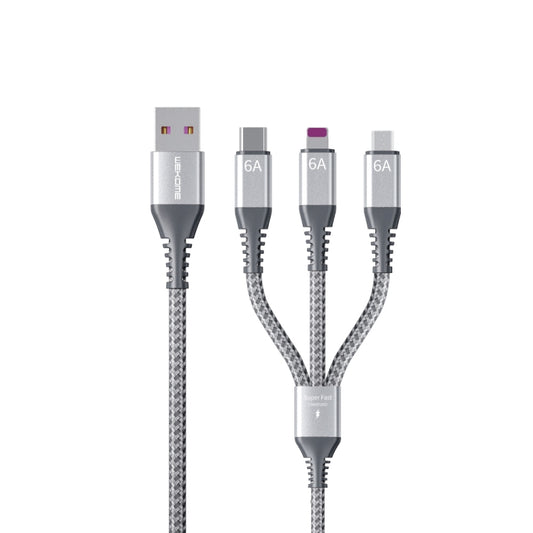 WEKOME WDC-170 Raython Series 6A 3 in 1 USB to 8 Pin+Type-C+Micro USB Fast Charge Data Cable Length: 1.2m(Silver) -  by WK | Online Shopping UK | buy2fix