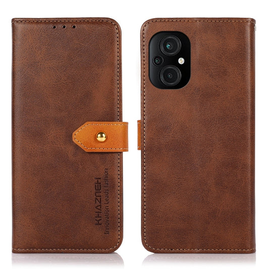 For Xiaomi Poco M4 5G/M5 5G KHAZNEH Dual-color Cowhide Texture Flip Leather Phone Case(Brown) by buy2fix