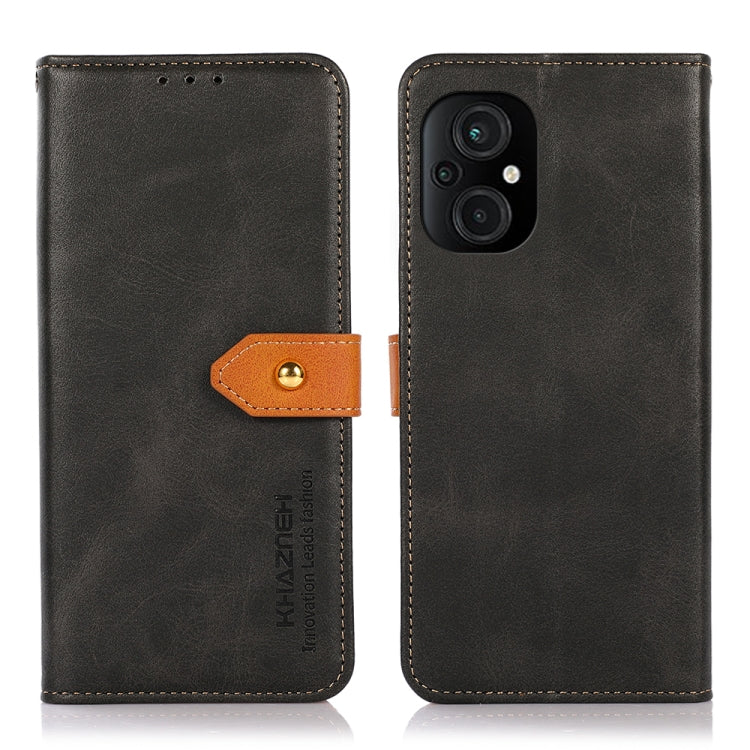 For Xiaomi Poco M4 5G/M5 5G KHAZNEH Dual-color Cowhide Texture Flip Leather Phone Case(Black) by buy2fix