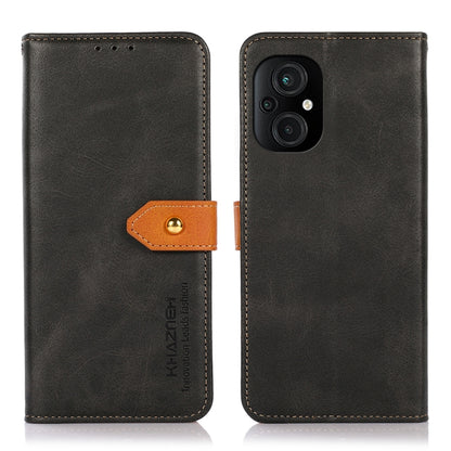 For Xiaomi Poco M4 5G/M5 5G KHAZNEH Dual-color Cowhide Texture Flip Leather Phone Case(Black) by buy2fix