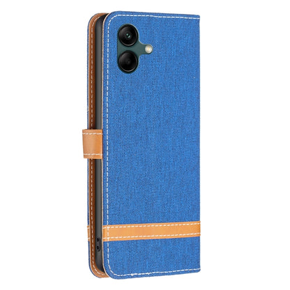 For Samsung Galaxy A04 4G Color Block Denim Texture Leather Phone Case(Royal Blue) by buy2fix