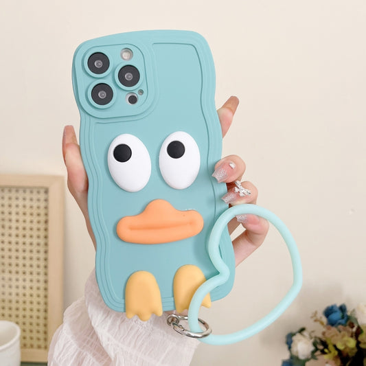 For iPhone 11 Wave Edge Big Duck Silicone Phone Case with Wristband(Blue) by buy2fix
