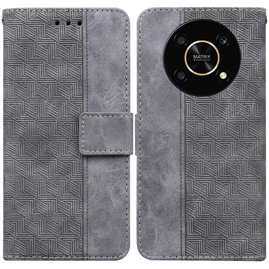 For Honor X9 / X9 5G Geometric Embossed Flip Leather Phone Case(Grey) by buy2fix