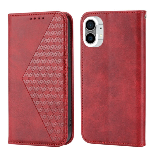 For Nothing Phone 1 Cubic Grid Calf Texture Magnetic Closure Leather Phone Case(Red) by buy2fix