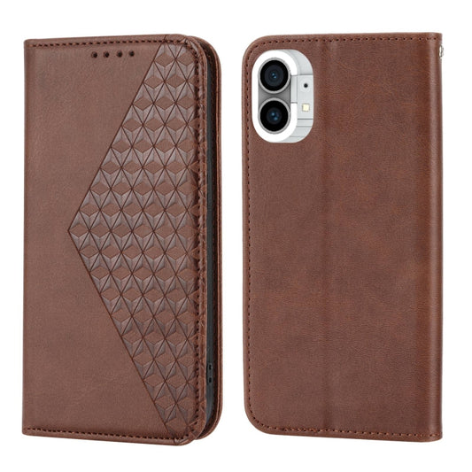 For Nothing Phone 1 Cubic Grid Calf Texture Magnetic Closure Leather Phone Case(Brown) by buy2fix