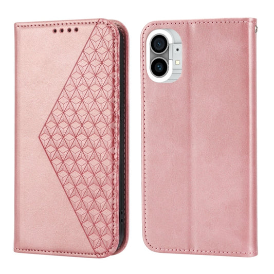 For Nothing Phone 1 Cubic Grid Calf Texture Magnetic Closure Leather Phone Case(Rose Gold) by buy2fix