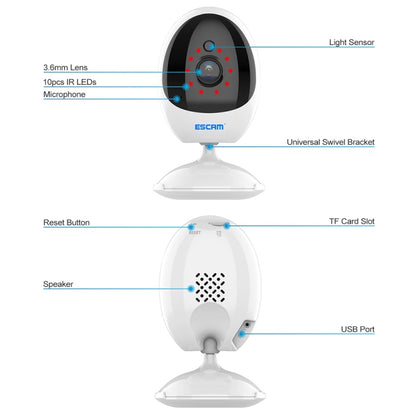 ESCAM QF006 3MP 1296P HD Indoor Wireless PTZ IP Camera IR Night Vision AI Humanoid Detection Home Security CCTV Monitor, Plug Type:AU Plug(White) - Security by ESCAM | Online Shopping UK | buy2fix