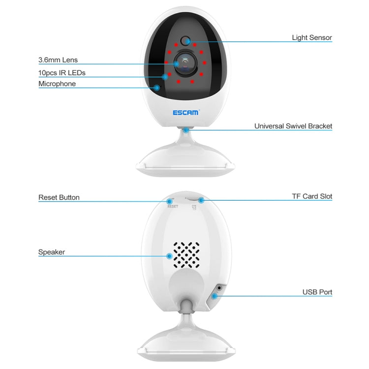 ESCAM QF006 3MP 1296P HD Indoor Wireless PTZ IP Camera IR Night Vision AI Humanoid Detection Home Security CCTV Monitor, Plug Type:EU Plug(White) - Security by ESCAM | Online Shopping UK | buy2fix