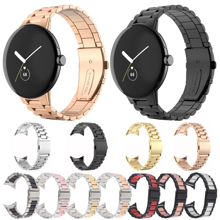 For Google Pixel Watch Three Strains Stainless Steel Metal Watch Band(Rose Gold) by buy2fix