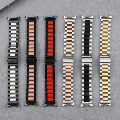 For Google Pixel Watch Three Strains Stainless Steel Metal Watch Band(Rose Gold) by buy2fix