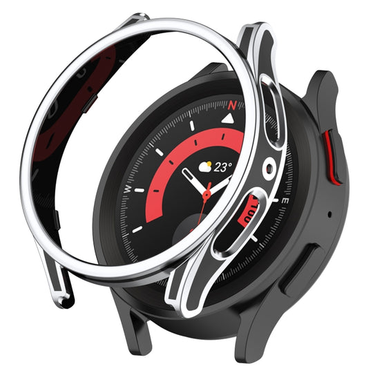 For Samsung Galaxy Watch5 Pro 45mm Hanging Sculpture Two-color Protective Watch Case with Tempered Glass Film(Silver)