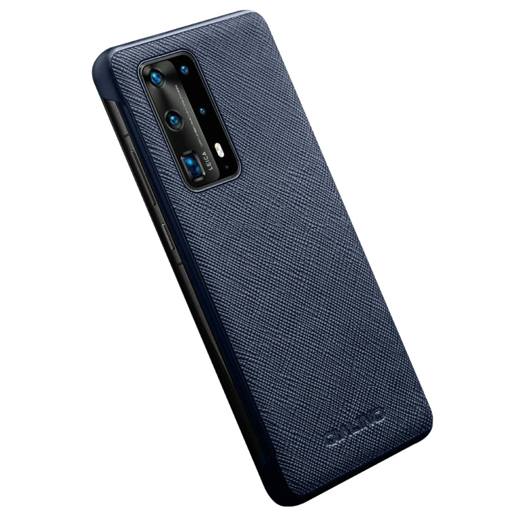 For Huawei P40 Pro QIALINO Puda Texture Side Window View Leather Phone Case(Blue) - Huawei Cases by QIALINO | Online Shopping UK | buy2fix