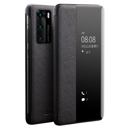 For Huawei P40 QIALINO Puda Texture Side Window View Leather Phone Case(Black)