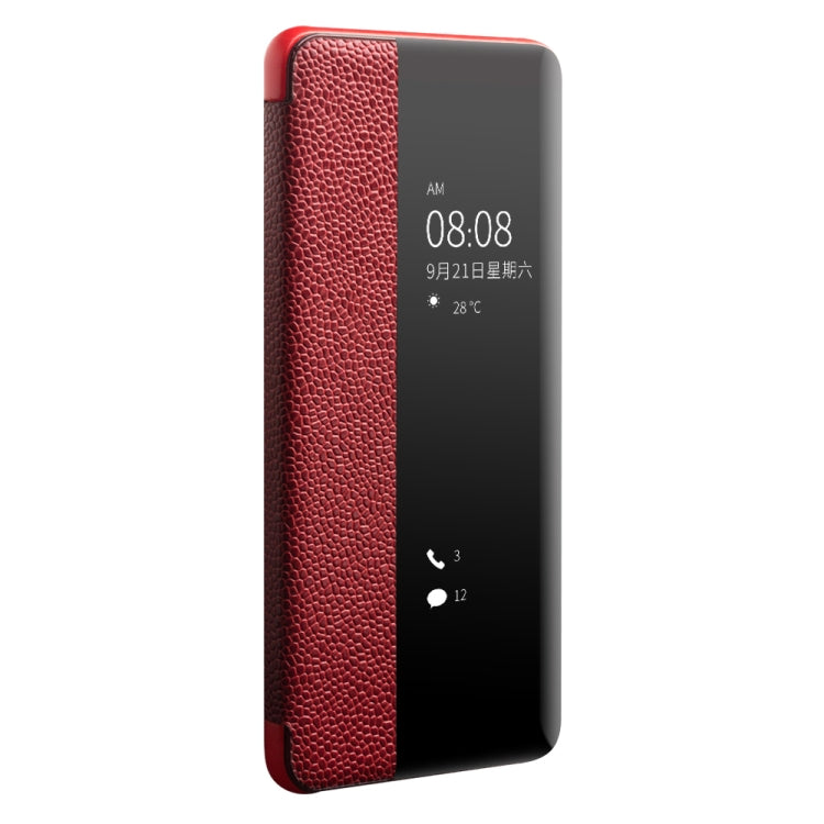 For Huawei P40 QIALINO XiangNai Texture Side Window View Leather Phone Case(Red) - Huawei Cases by QIALINO | Online Shopping UK | buy2fix