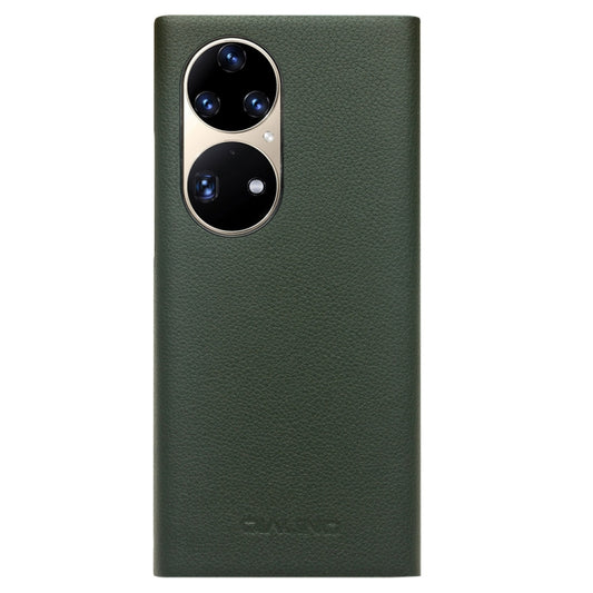 For Huawei P50 QIALINO Magnetic Side Window View Genuine Leather Smart Phone Case(Green) by QIALINO