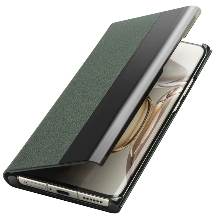 For Huawei P50 QIALINO Magnetic Side Window View Genuine Leather Smart Phone Case(Green) - Huawei Cases by QIALINO | Online Shopping UK | buy2fix