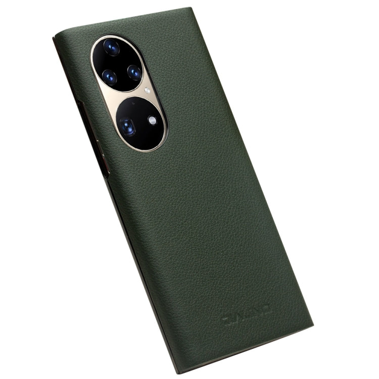 For Huawei P50 Pro QIALINO Magnetic Side Window View Genuine Leather Smart Phone Case(Green) - Huawei Cases by QIALINO | Online Shopping UK | buy2fix