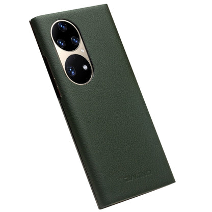 For Huawei P50 Pro QIALINO Magnetic Side Window View Genuine Leather Smart Phone Case(Green) - Huawei Cases by QIALINO | Online Shopping UK | buy2fix