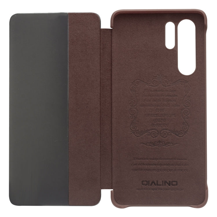 For Huawei P30 Pro QIALINO Genuine Leather Side Window View Smart Phone Case(Brown) - Huawei Cases by QIALINO | Online Shopping UK | buy2fix