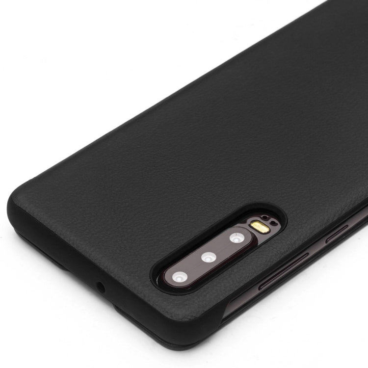 For Huawei P30 QIALINO Genuine Leather Side Window View Smart Phone Case(Black) - Huawei Cases by QIALINO | Online Shopping UK | buy2fix