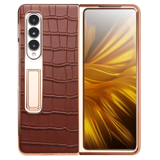 For Samsung Galaxy Z Fold3 5G/W22 5G QIALINO 2 in 1 Crocodile Pattern Genuine Leather + PC Phone Case(Brown) by QIALINO
