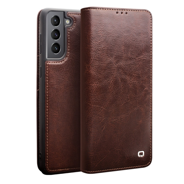 For Samsung Galaxy S21 5G QIALINO Genuine Leather Phone Case(Brown) - Galaxy S21 5G Cases by QIALINO | Online Shopping UK | buy2fix