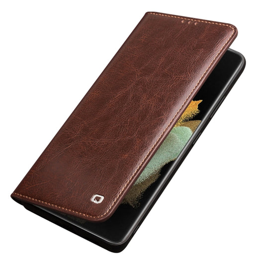 For Samsung Galaxy S21 Ultra 5G QIALINO Genuine Leather Phone Case(Brown) by QIALINO