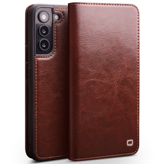 For Samsung Galaxy S22 5G QIALINO Genuine Leather Phone Case(Brown)