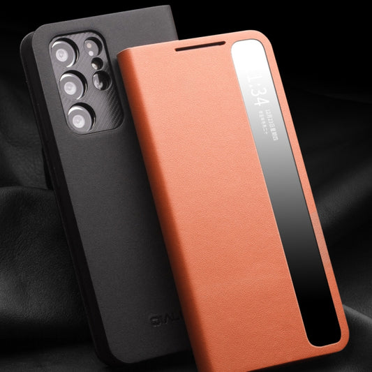 For Samsung Galaxy S21+ 5G QIALINO Genuine Leather Side Window View Smart Phone Case(Black) by QIALINO