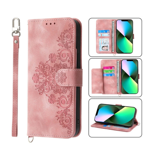 For iPhone 11 Pro Max Skin-feel Flowers Embossed Wallet Leather Phone Case(Pink) by buy2fix