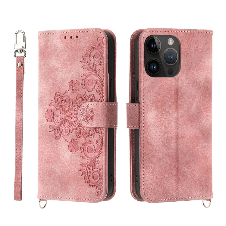 For iPhone 11 Pro Max Skin-feel Flowers Embossed Wallet Leather Phone Case(Pink) by buy2fix