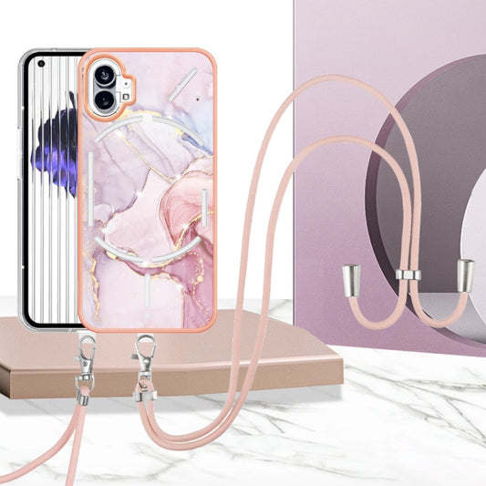 For Nothing Phone 1 Electroplating Marble Pattern TPU Phone Case with Lanyard(Rose Gold 005) by buy2fix