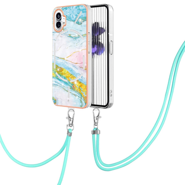 For Nothing Phone 1 Electroplating Marble Pattern TPU Phone Case with Lanyard(Green 004) by buy2fix