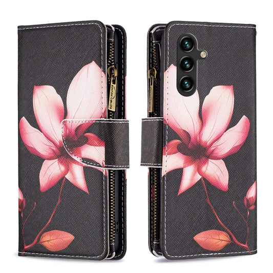 For Samsung Galaxy A14 5G Colored Drawing Pattern Zipper Leather Phone Case(Lotus) - Galaxy Phone Cases by buy2fix | Online Shopping UK | buy2fix