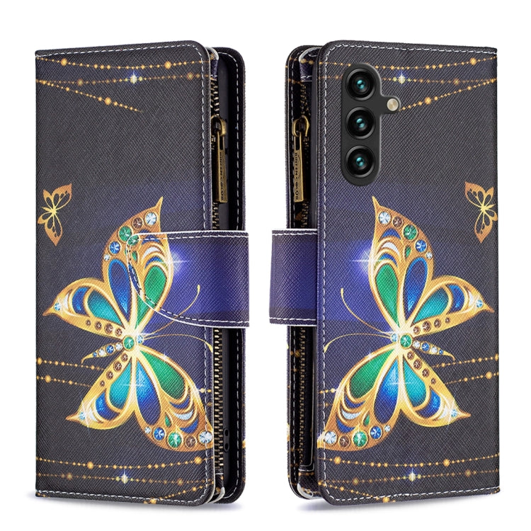 For Samsung Galaxy A14 5G Colored Drawing Pattern Zipper Leather Phone Case(Big Butterfly) - Galaxy Phone Cases by buy2fix | Online Shopping UK | buy2fix