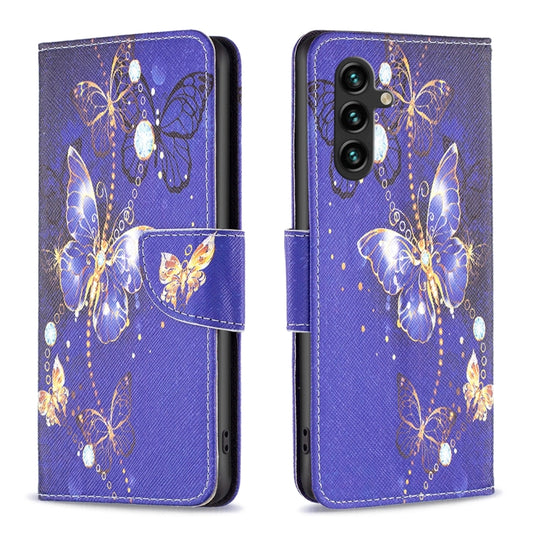 For Samsung Galaxy A14 5G Colored Drawing Pattern Leather Phone Case(Purple Butterfly) - Galaxy Phone Cases by buy2fix | Online Shopping UK | buy2fix