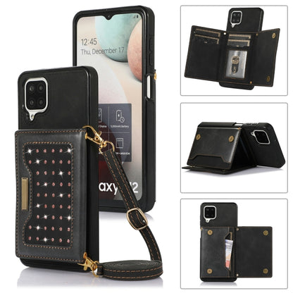 For Samsung Galaxy A12 Three-fold RFID Leather Phone Case with Lanyard(Black) by buy2fix