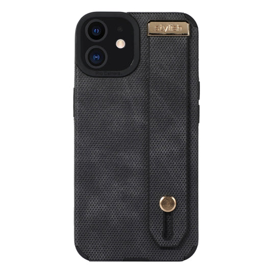 For iPhone 12 Wrist Strap TPU Leather Phone Case(Black) by buy2fix