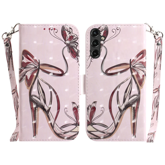 For Samsung Galaxy A14 5G 3D Colored Horizontal Flip Leather Phone Case(Butterfly High-heeled)