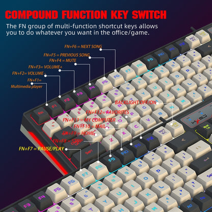 HXSJ V600 96-key RGB Backlit Dual-color Injection-molded Wired Gaming Keyboard - Wired Keyboard by HXSJ | Online Shopping UK | buy2fix