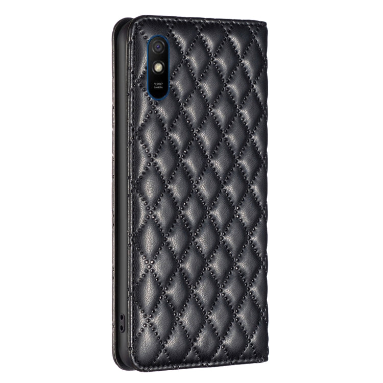 For Xiaomi Redmi 9A Diamond Lattice Magnetic Leather Flip Phone Case(Black) by buy2fix