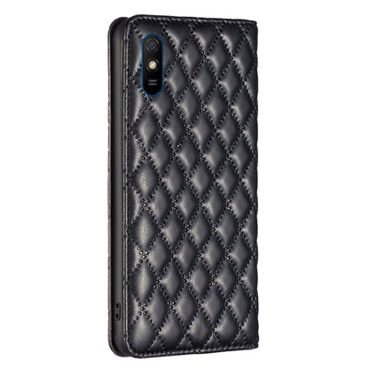 For Xiaomi Redmi 9A Diamond Lattice Magnetic Leather Flip Phone Case(Black) by buy2fix