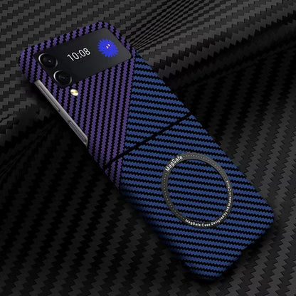 For Samsung Galaxy Z Flip3 5G Carbon Fiber Texture MagSafe Magnetic Phone Case(Blue Purple) by buy2fix